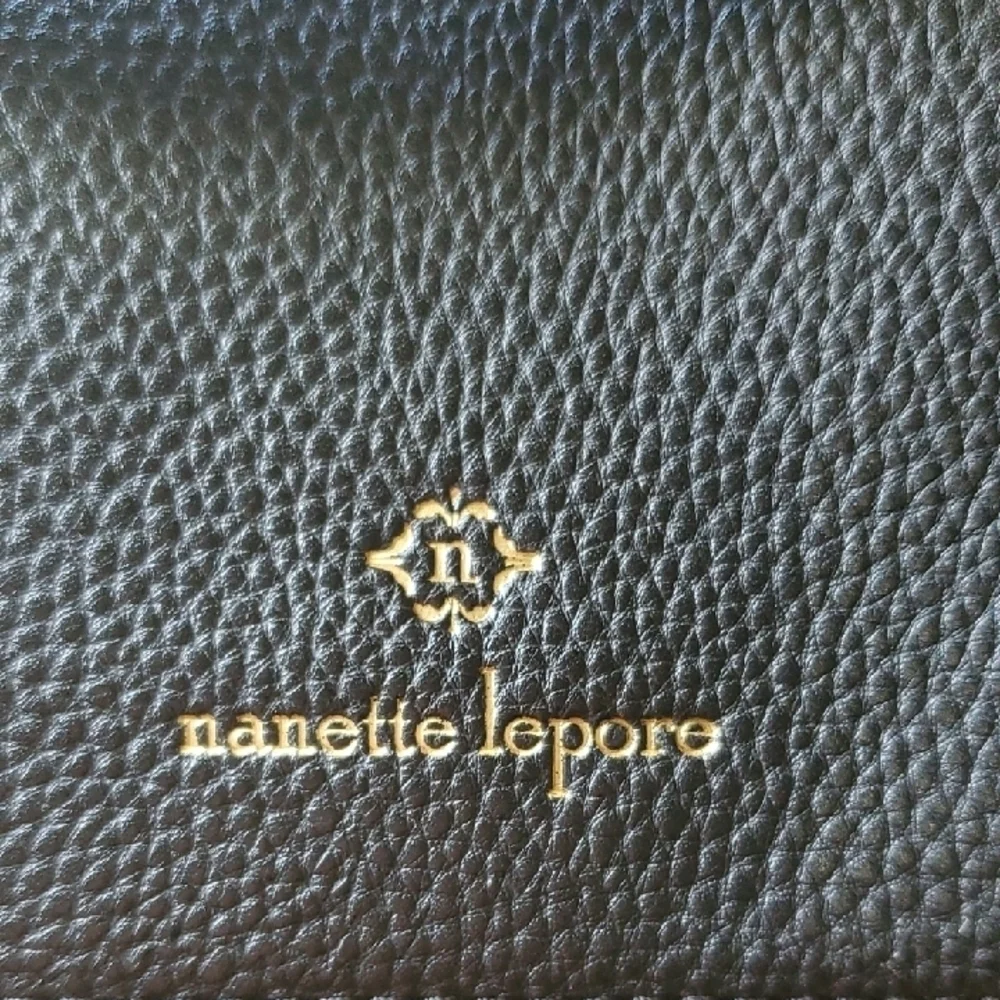 Nanette Lepore Black Leather Texture Convertabile Bag Or Backpack with Gold Logo